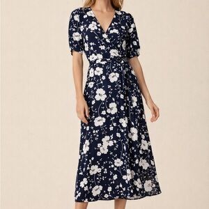 ba&sh Gaby Marine Floral Wrap Midi Dress Size 2 (US 8)
